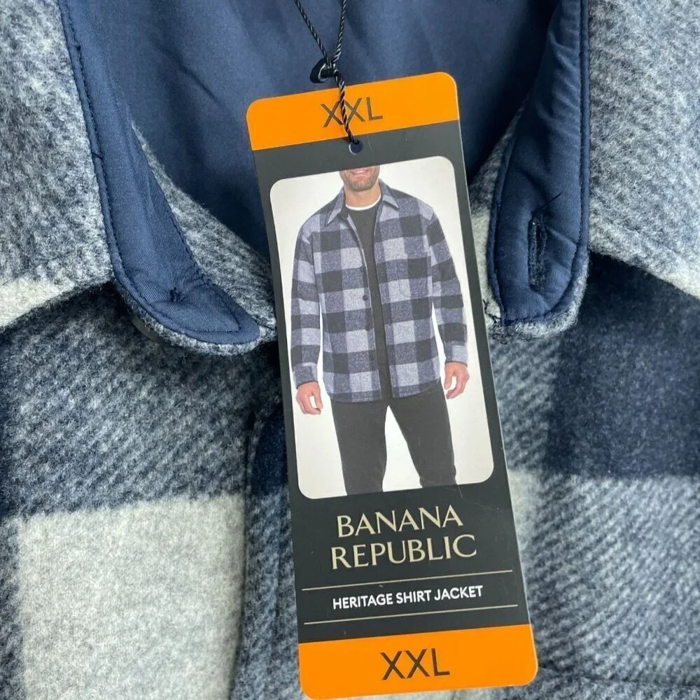 NEW Banana Republic Men's XXL Heritage Shirt Jacket Blue/Gray Plaid Polyester